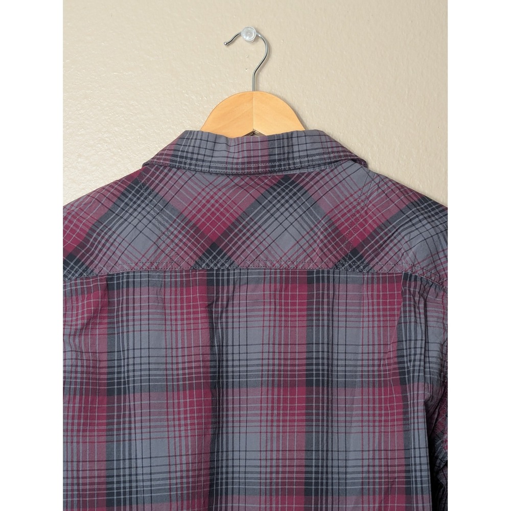 Fox Racing Button Down Shirt Mens L Burgundy Grey Plaid Heritage Forged 17302 - Picture 15 of 15